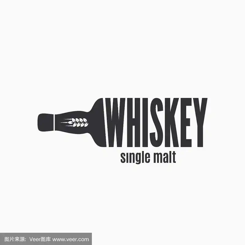 威士忌酒瓶的设计.白色背景上的威士忌刻字标志