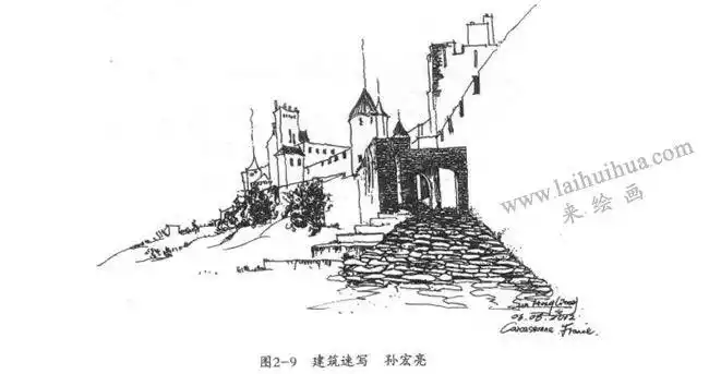 建筑速写斜线式构图