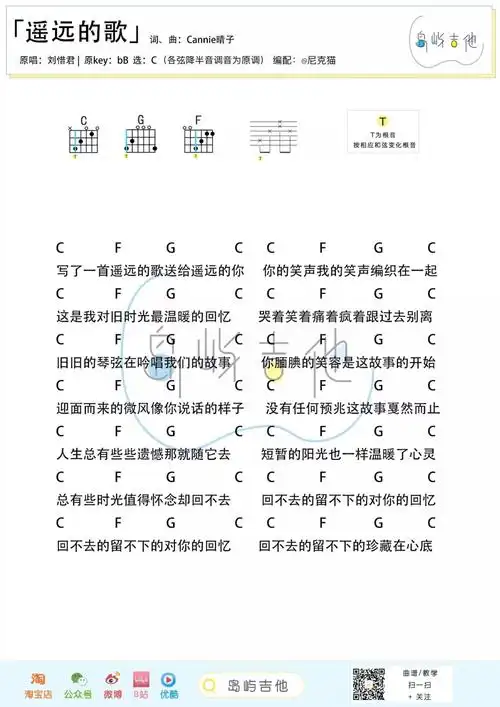 遥远的歌吉他谱_刘惜君_c调简单版六线谱/和弦谱_吉他弹唱教学2