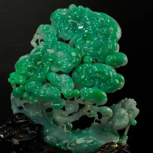 缅甸玉天然翡翠a货 满豆色如意翡翠摆件 一路如意 可出证书