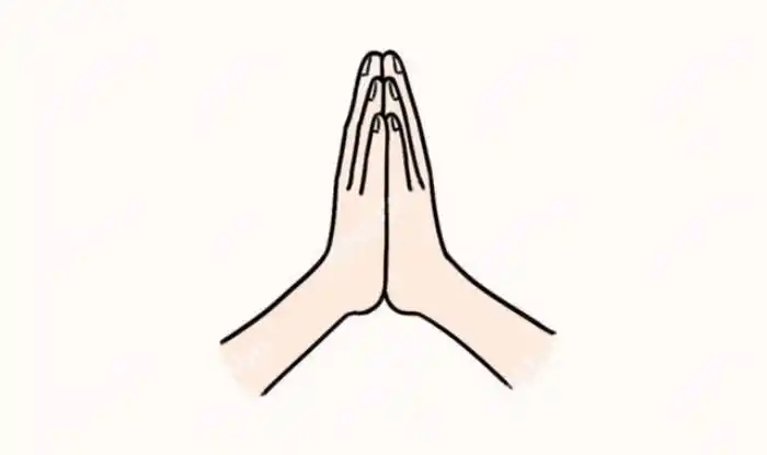 接着,我们来做一个双手合十的动作,阿弥陀佛,将左右手的手指对齐!