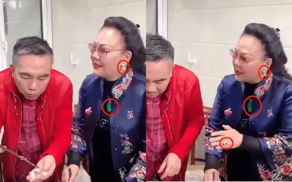 杨少华儿媳罕露面皮肤光滑紧致显年轻戴大块翡翠项链打扮富贵