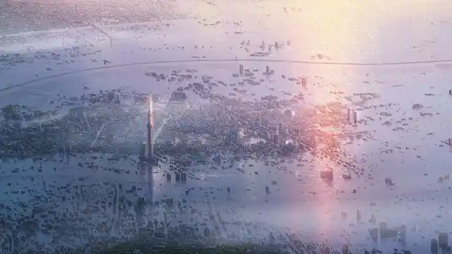 配图居然是一张东京被淹没的图片,再细看,好家伙,是《天气之子》的