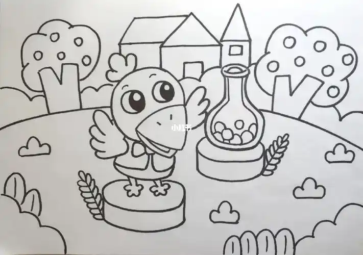 故事主题画《乌鸦喝水》