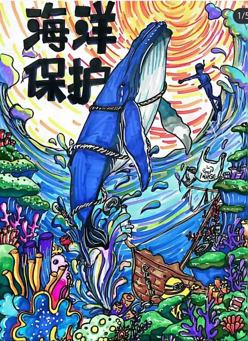 保护海洋主题绘画.环境保护 海洋保护 海报 创意美术课程#画 - 抖音
