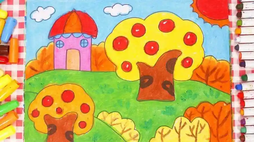 儿童画场景故事秋天的景色