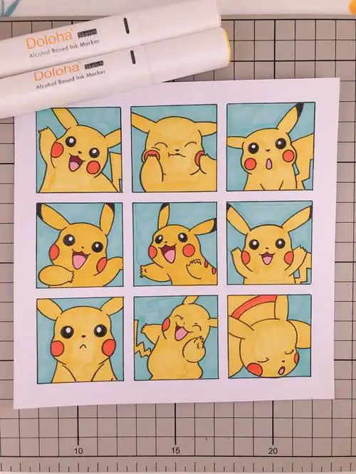 第225幅皮卡丘九宫格卡通画简笔画