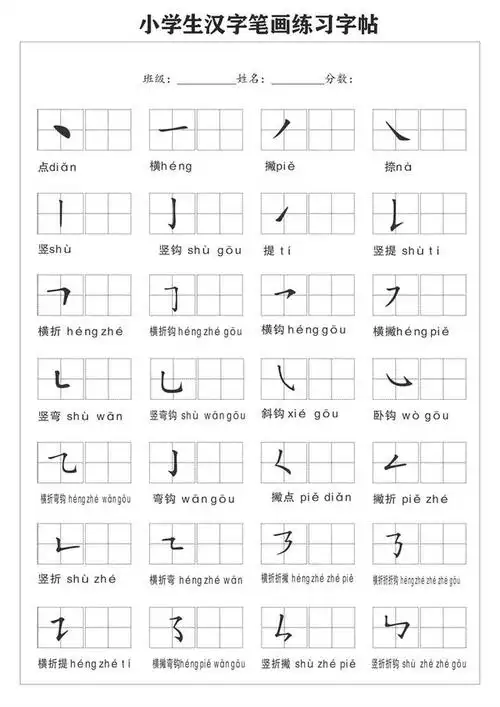 小学生汉字笔画练习字帖,常用笔画名称表,老师:做好笔控练习