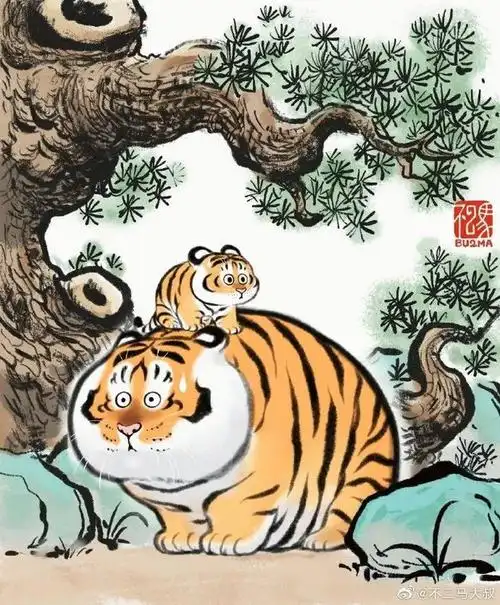 他把老虎画成胖胖的"肉球",引77万网友强势围观|胖虎|王祖贤|青蛙