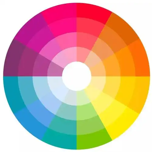 再把这六种颜色中,相邻两色等量互调,得到六个再间色.