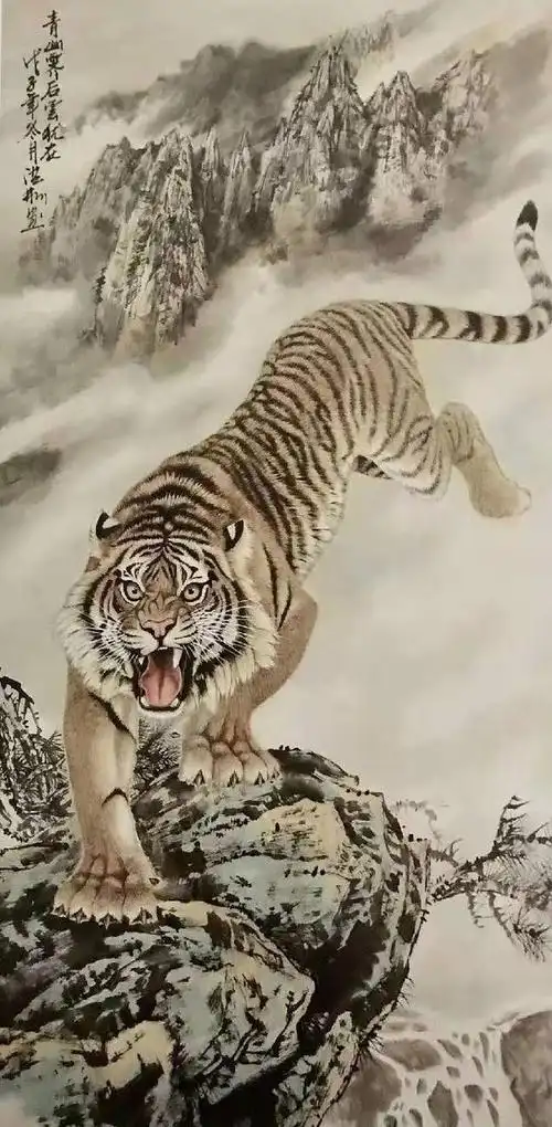 画虎之最世界吉尼斯获得者著名画家秦洪彬虎系列作品鉴赏