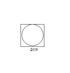 在边长2厘米的正方形内画一个最大的圆,然后在右边计算出圆的面积是
