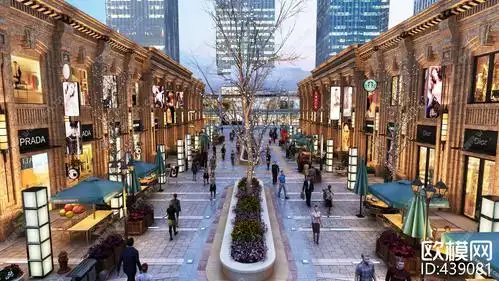 现代商业步行街建筑外观3d模型