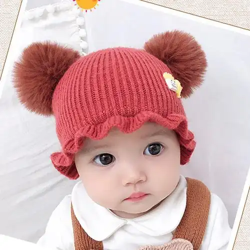 婴儿帽子女宝宝秋冬韩版可爱洋气公主帽网红女童针织套头毛线帽冬