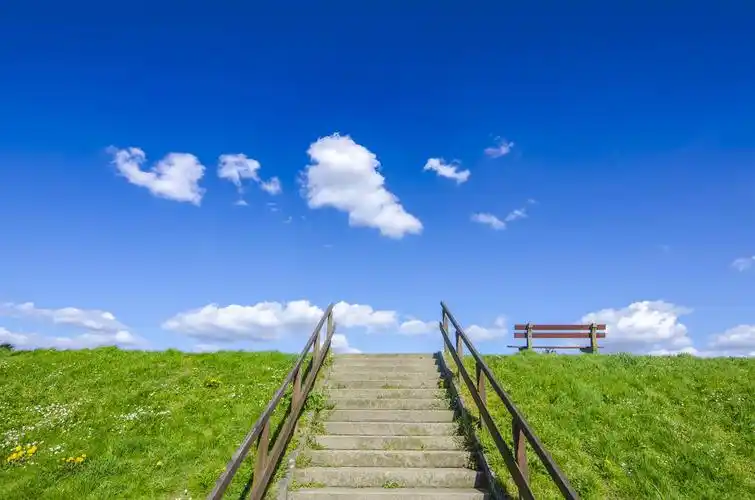 石头,台阶,草地,空中,云