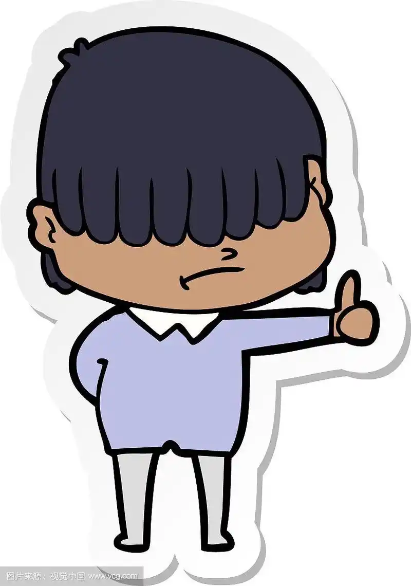 一个头发凌乱的卡通男孩的贴纸