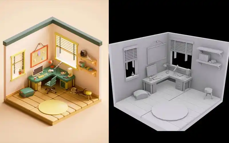 【3dmax建模】室内场景"温馨的卧室"模型制作,布线,灯光,材质贴图与