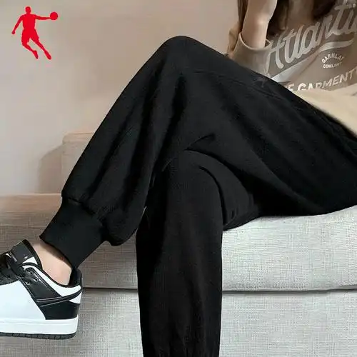 乔丹运动裤2023夏季新款女子针织休闲宽松束脚长裤弹力卫裤女-mc母婴