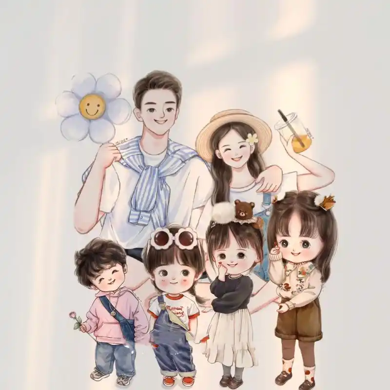 一家六口三女一儿头像～你留言我做图      原作者