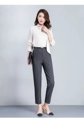 2018春季新女式休闲裤板裤卷边九分哈伦裤女萝卜裤西装女裤q7708