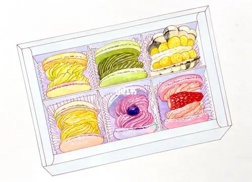 水彩手绘马卡龙内附线稿