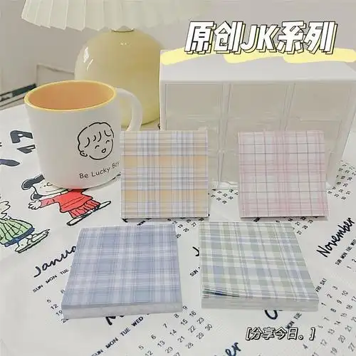 ins日系原创jk格便利贴学生少女心可爱便签本可撕n次有粘性便签本品佰