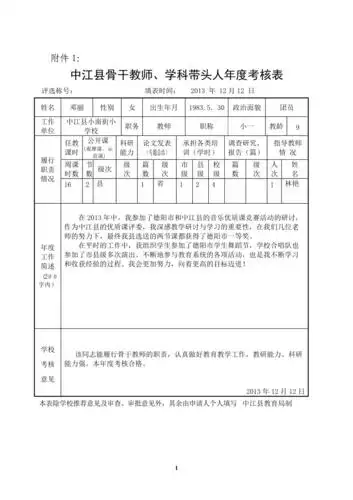 骨干年度考核表