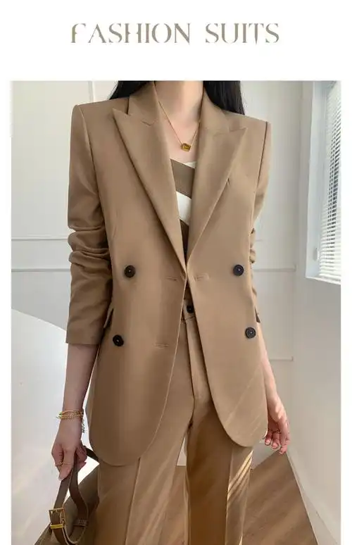 浪莎咖色西装套装女春春通勤时尚气质正装小脚裤高级感西服职业外套冬