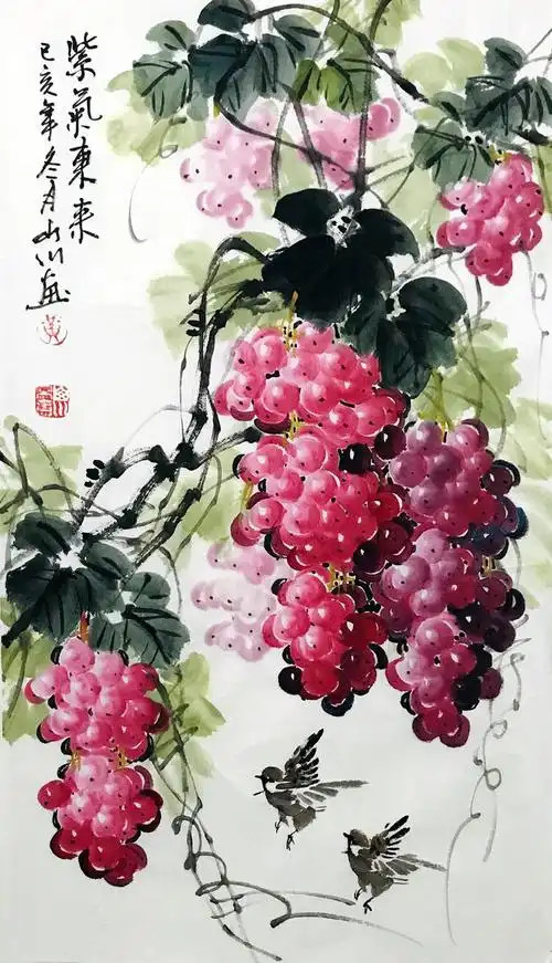 画家曾靖的国画葡萄艺术作品欣赏中国画写意葡萄作品画家张孝伦花鸟画