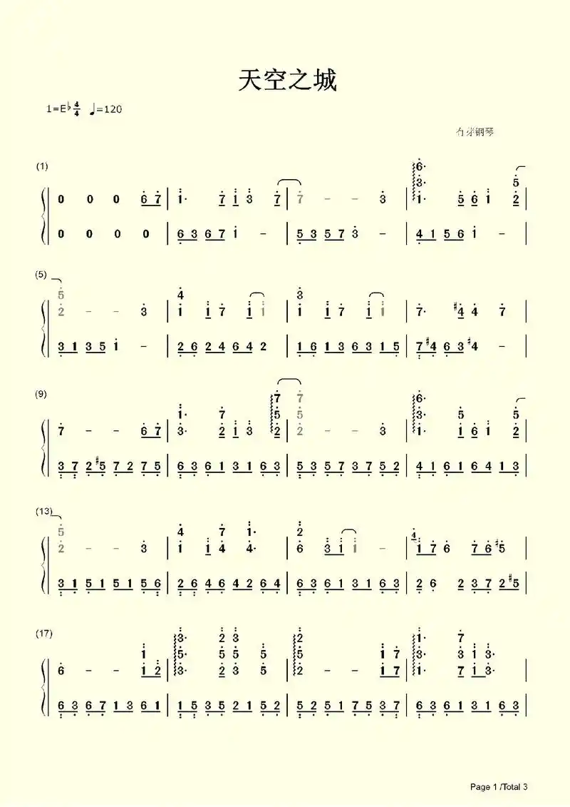 天空之城钢琴简谱.#天空之城钢琴简谱 #天空之城钢琴谱 #天 - 抖音
