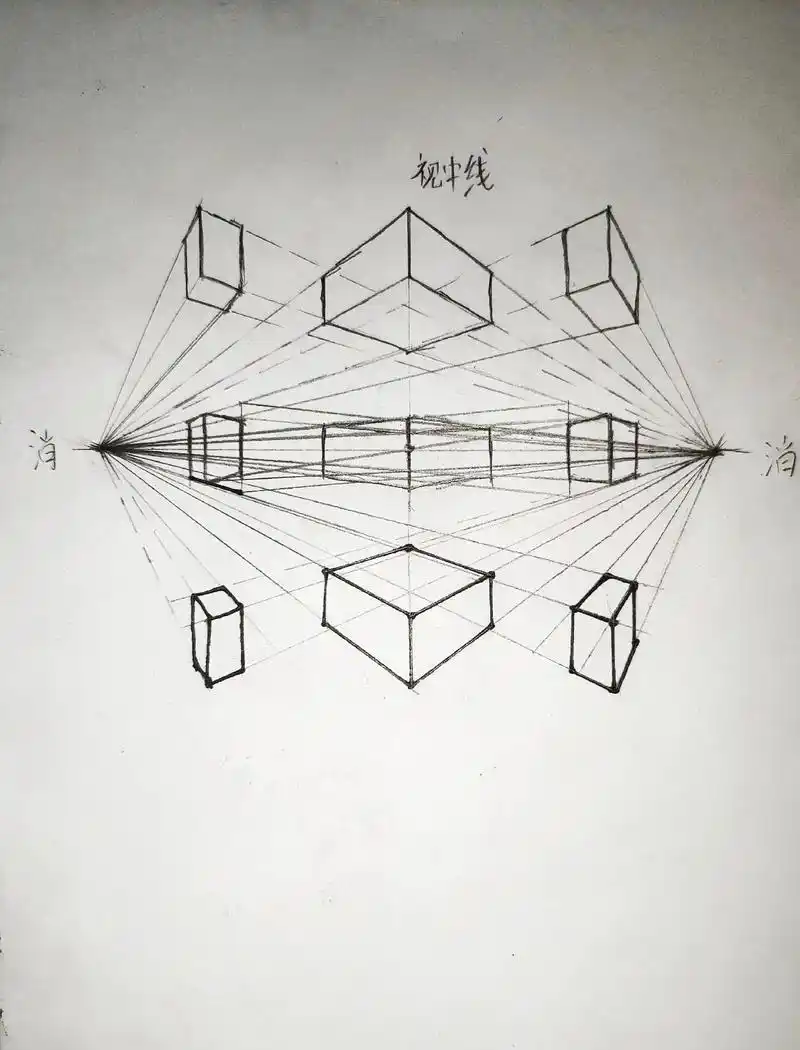 两点透视绘画过程.第一次画两点透视#手绘 #两点透视 #手绘 - 抖音