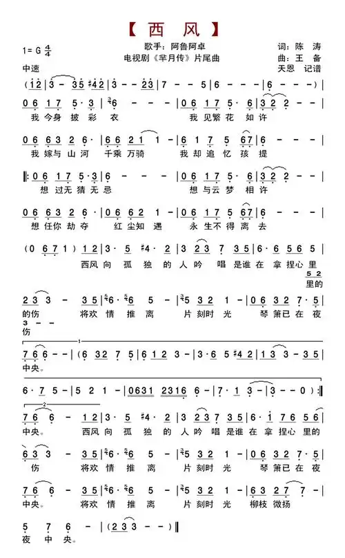 芈月传第24集中的排箫曲简谱