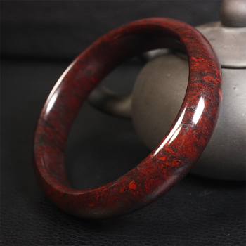 左余桂林鸡血玉手镯女款 乾坤料天然玉石带证书鸡血石手镯 内径52-53