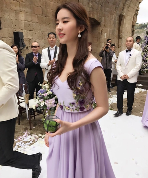 早期刘亦菲出席婚礼现场 身穿伴娘礼服 美的不可方物