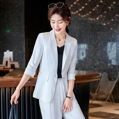 女装套装2022新款春季职业气质宽松休闲时尚收腰一粒扣商务高级西装两