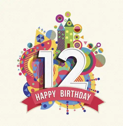 贺卡,生日卡,数字12,彩色图片,形状矢量图素材_id:127506536