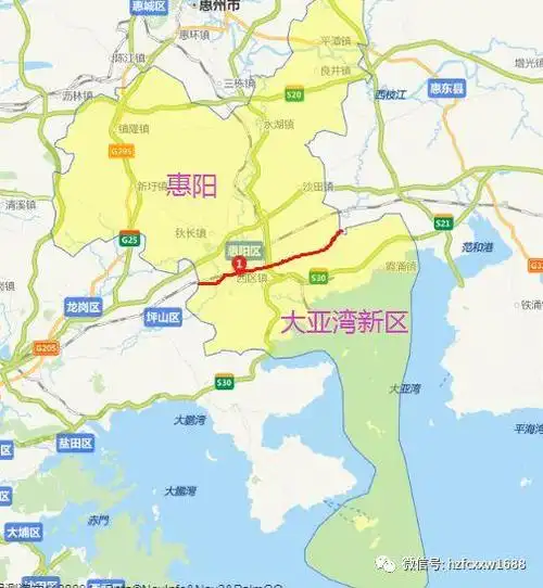 大亚湾地图没有明确画出,我画一个粗略的参考下