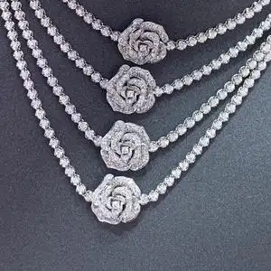 5克拉天然钻石吊坠18k金真金真钻豪华满钻山茶花项链女