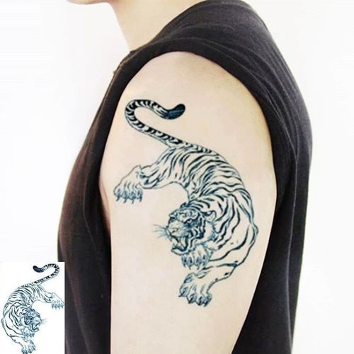 vieruodis草本果汁纹身贴线条下山虎纹身贴防水男 老虎 猛虎下山 胳膊