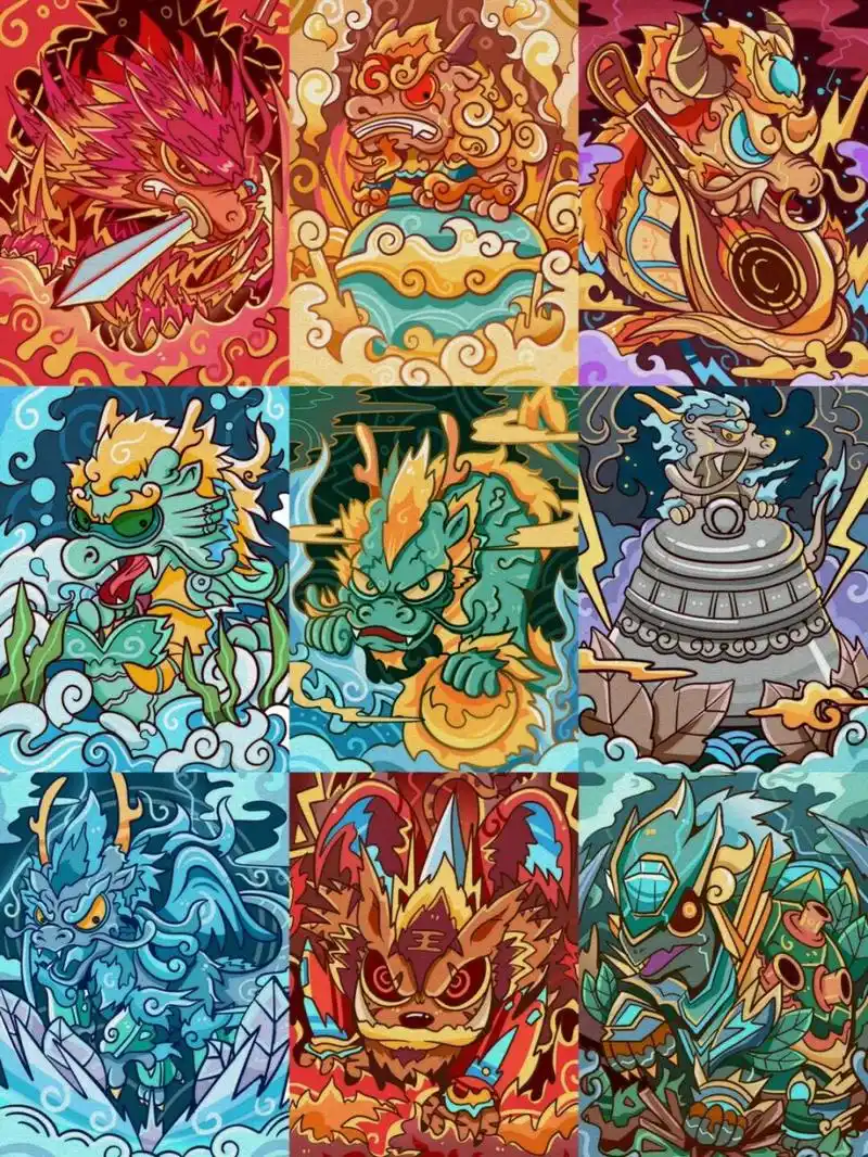 kuki插画—龙生九子 #插画# #数字藏品# #约稿# #中国风# #龙生九子