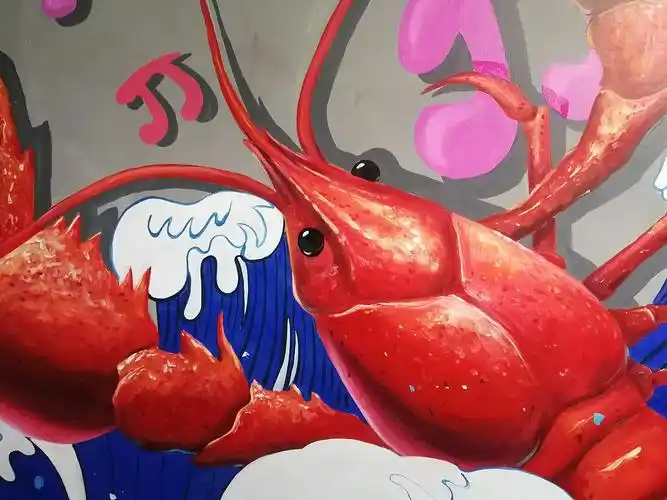 龙虾店墙体彩绘壁画涂鸦|插画|新锐潮流插画|不桔小节_原创作品-站酷