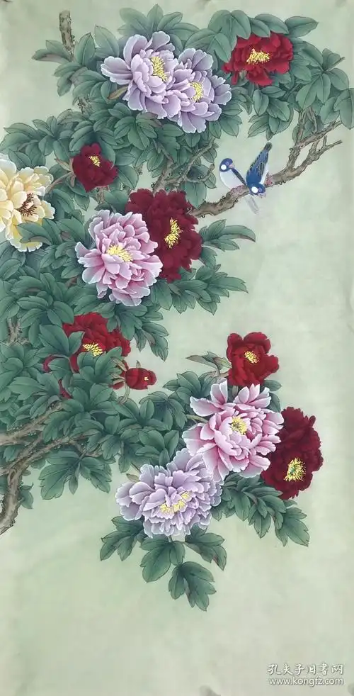 四尺精品工笔 牡丹 仙鹤_国画_孔夫子旧书网