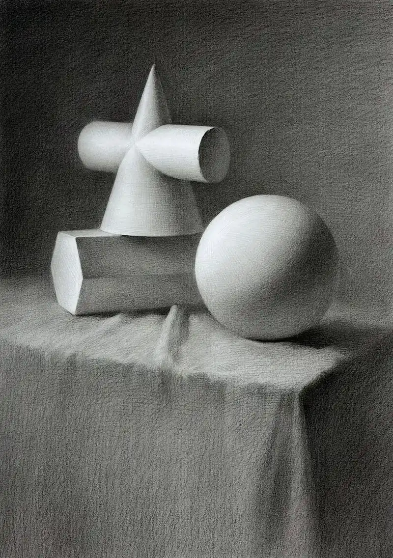 石膏几何体组合.#素描 #画画 #素描静物 #绘画 - 抖音