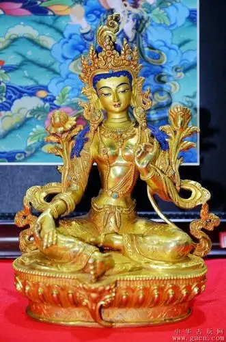 铜鎏金纯手工尼泊尔佛像绿度母藏传佛教用品