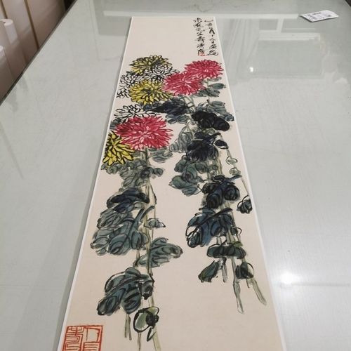 齐白石 菊花图 复古书画花卉国画真迹微喷仿古画芯复制装裱装饰画