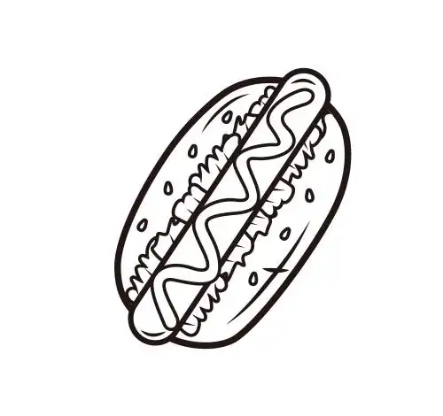 热狗食物西餐快餐黑白线稿矢量图