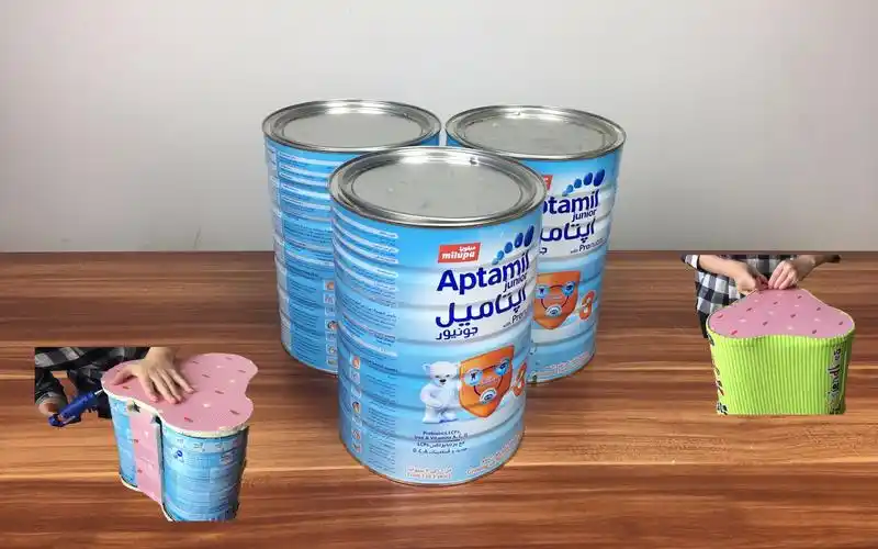 奶粉桶只卖废品就亏大了,手把手教你制作时尚小坐凳,三个奶粉罐,一条
