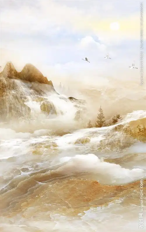 大理石山水流水生财石纹背景墙图片