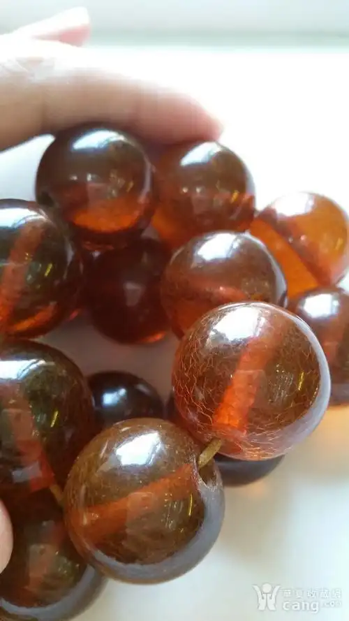 清老琥珀佛珠18 1有冰裂纹165g直径2.5cm