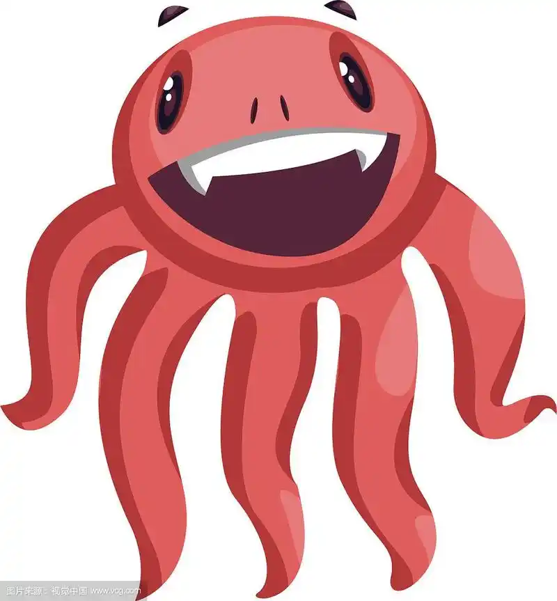 卡通章鱼怪兽微笑的白色背景
